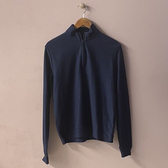 TD Thomas Dean Men's Navy Blue Quarter Zip Pullover Sweater Size M GUC - Picture 9 of 11